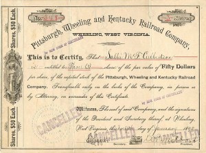Pittsburgh, Wheeling and Kentucky Railroad Co. - 1895 dated Railway Stock Certificate